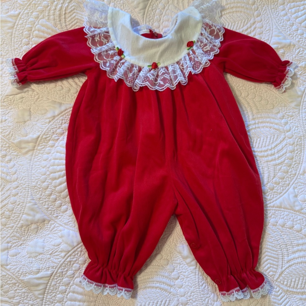 Red Lace Trimmed Kids One Piece